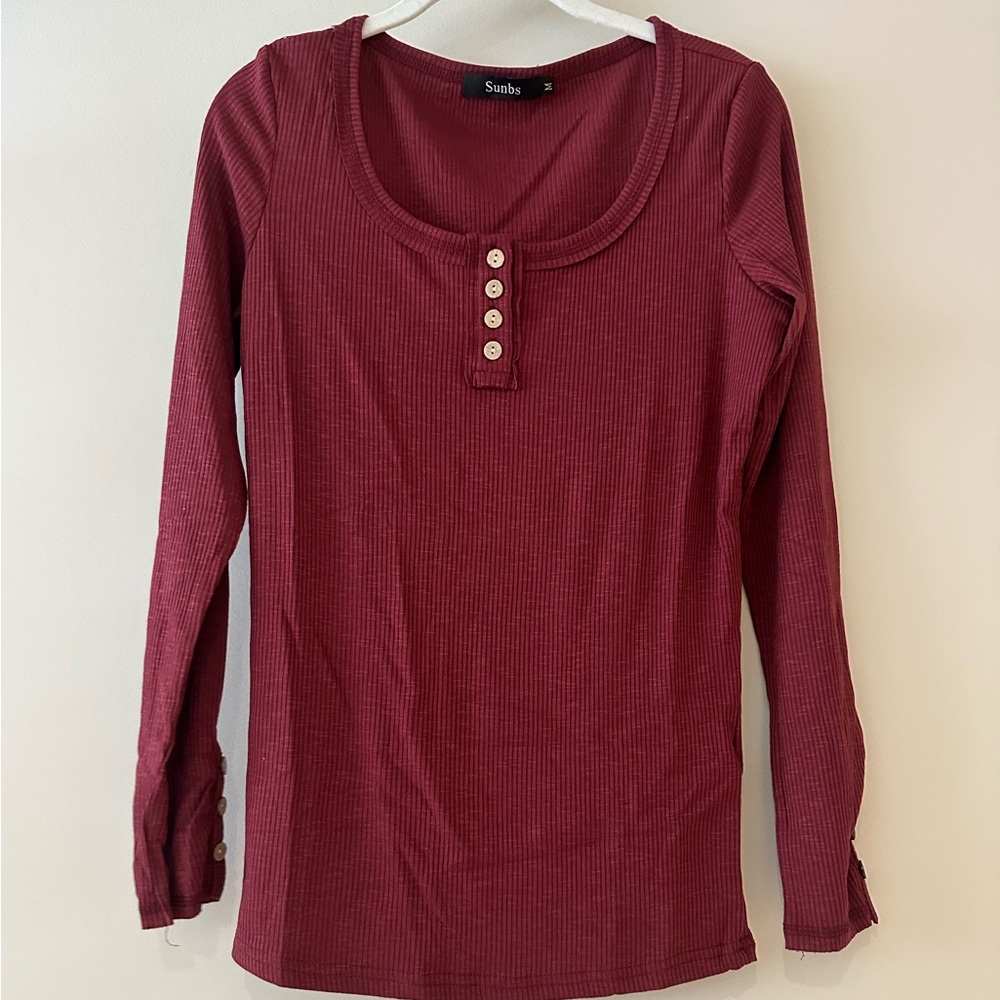 Sunbs Women’s Long Sleeve Shirts Casual Henley Tops Basic Ribbed Kni